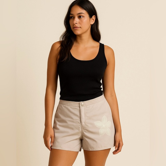 ROXY Beige Reversible Floral Hawaiian Y2K Swim Shorts Size 7 - Picture 1 of 12